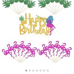 Brand New Flamingo Birthday Cake Topper And Cupcake Toppers 