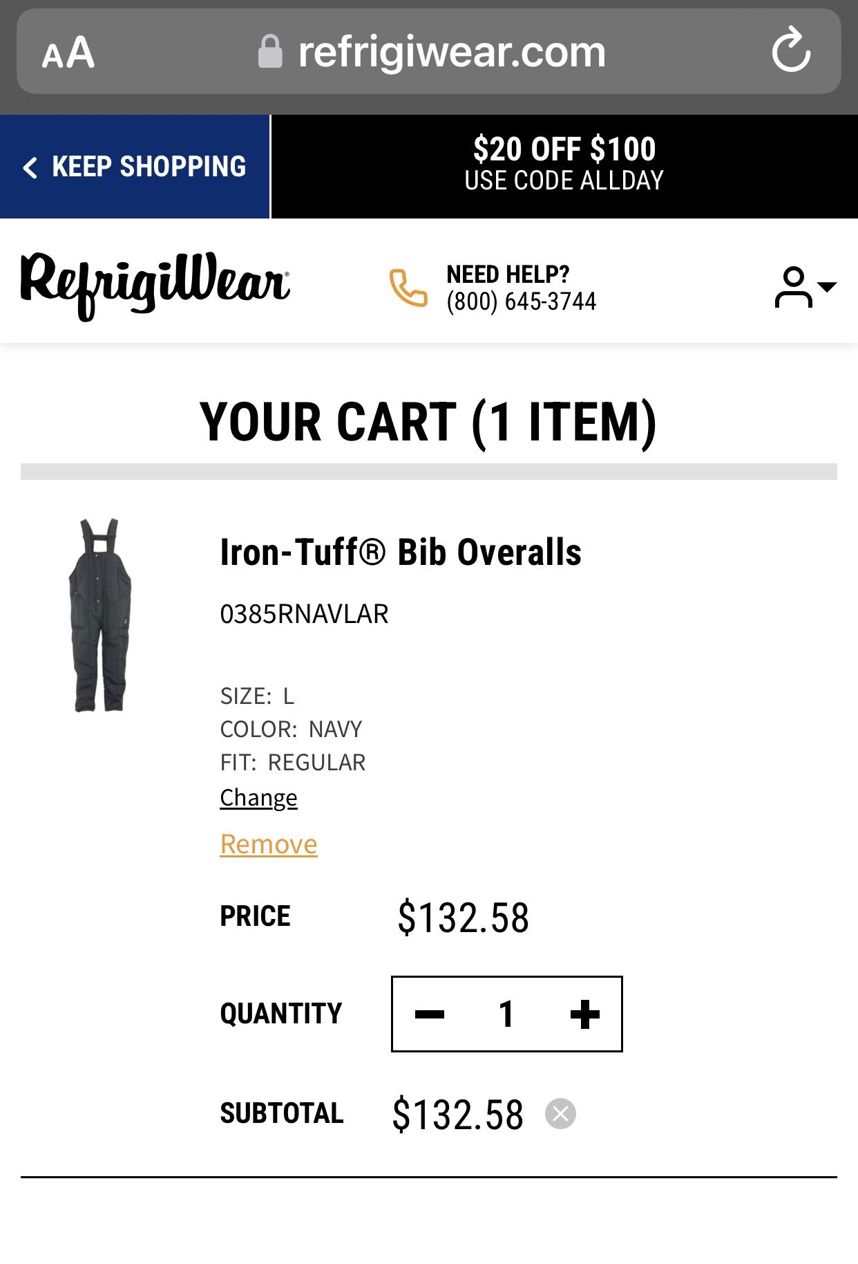Refrigiwear Overalls Large