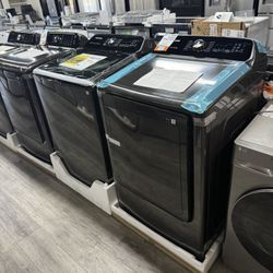 Samsung - 5.4 Cu Ft Smart Extra Large Capacity Top Load Washer With Agitator & 7.4 Cu Ft Smart Gas Dryer Set In Brushed Black 💕
