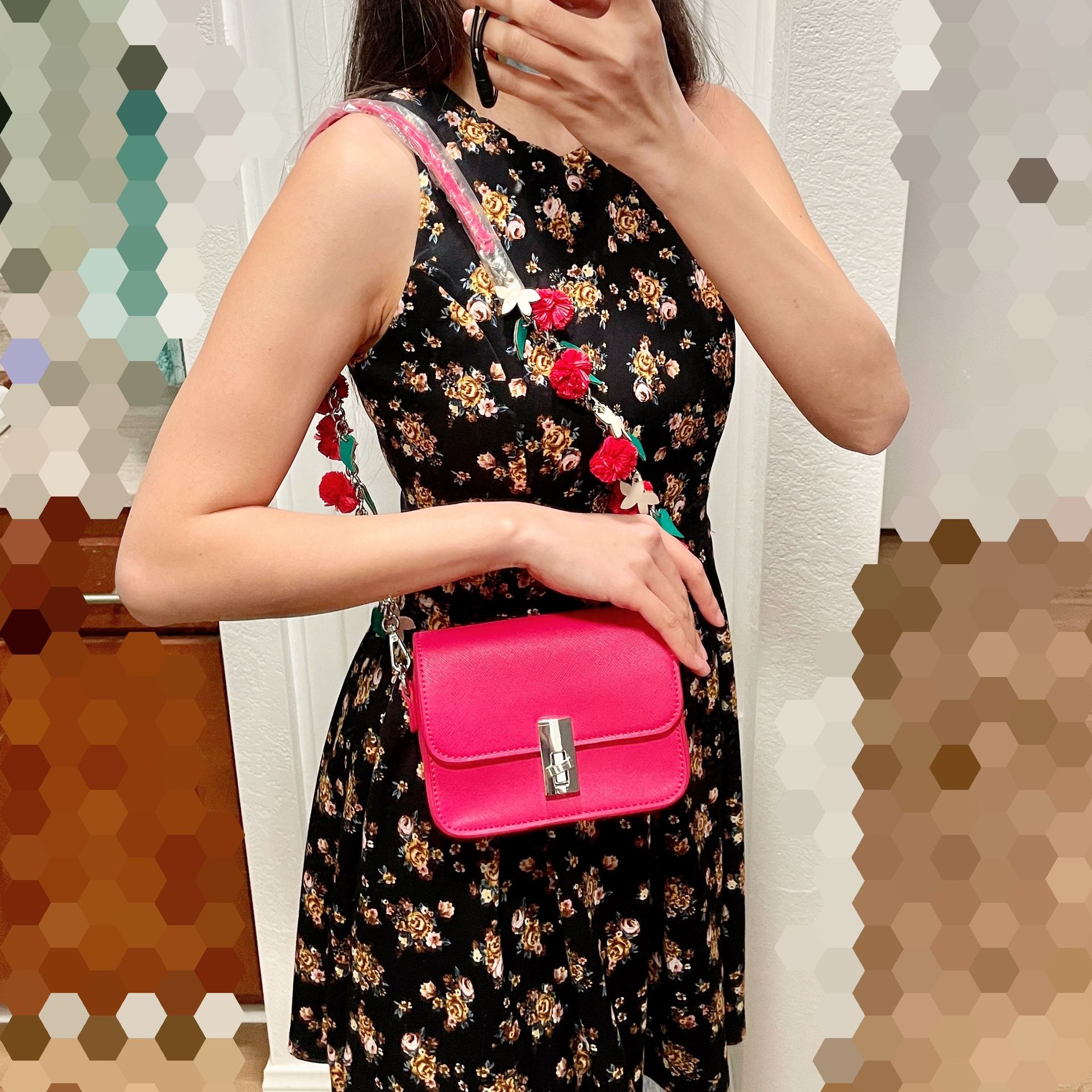 Zara Brand / Mini Crossbody Bag / FLORAL Strap / 2-in-1 Straps / Shoulder HandBag / Hot Pink / Barbie Pink