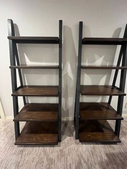 Pair of Dark Brown Ladder Bookshelves