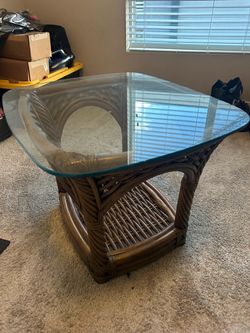 Vintage Style Rattan & Glass Coffee Table