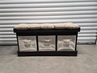 Entryway Storage Bench with Cushion & 3 Bins – Mudroom Shoe Bench