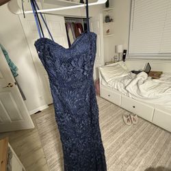 prom dress, formal evening gown, lace navy bridesmaid dress