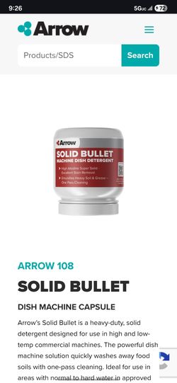 Arrow solid bullet machine dish detergent