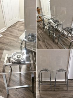 Modern Clear Acrylic Bar Stools (Set of 4) | Chrome Base | Excellent Condition