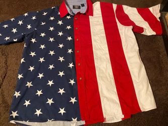 USA 🇺🇸 Flag Button Down Shirt Adult Size 2XL