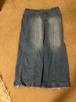 Long Denim Maxi Skirt with Raw Hem