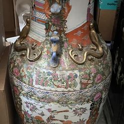 38” 20th Century Oriental Vase Vintage Multicolor 