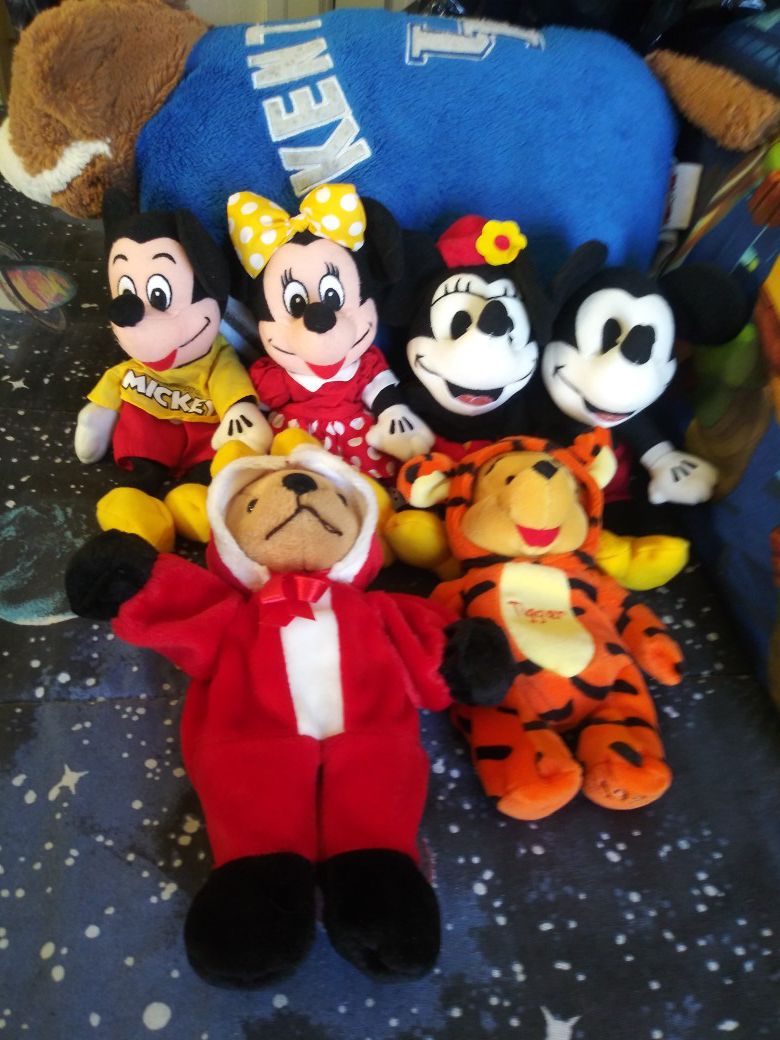 Disney Mickey and Minnie and Winnie the Pooh Beanie Babies