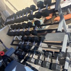 Rubber Hex-dumbbell Set With Rack 