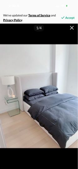 Grey Linen Bed (Queen size) like new