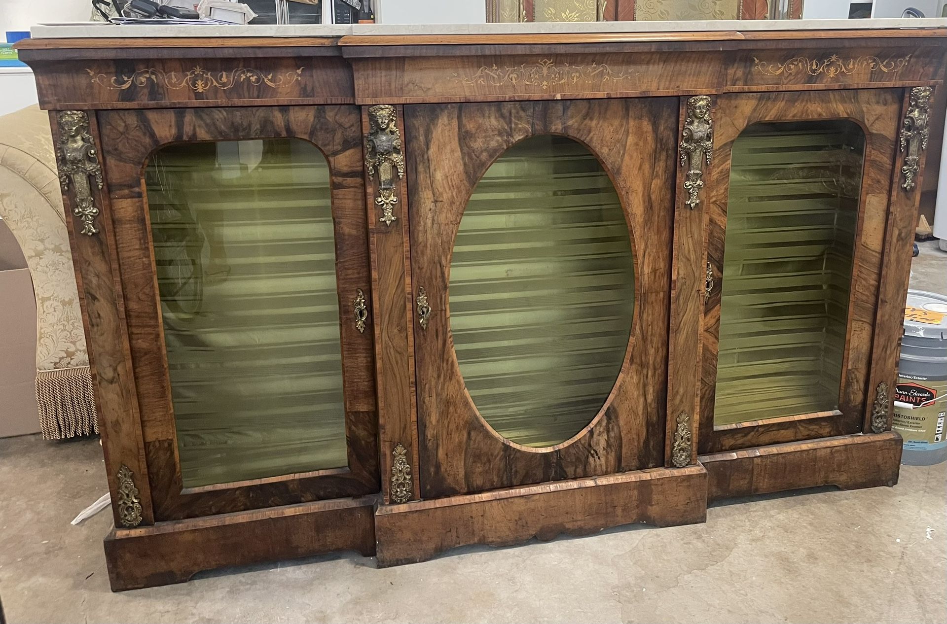 Antique Victorian Display Cabinet – Burl Walnut with Ormolu Accents