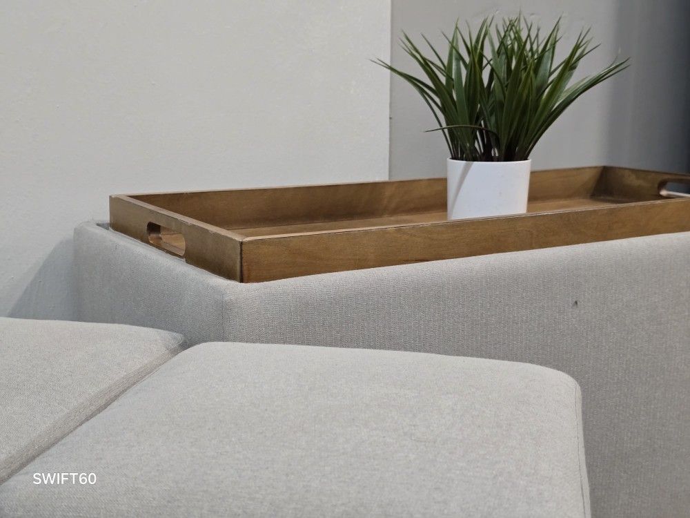 Coffee Table with Reversible Tray + 2 Storage Ottomans