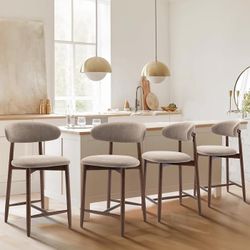 Counter Height Bar Stools Set of 4, Kitchen Island Stools with Back, Modern Counter Stools Island Bar Chairs with Wood Legs for Kitchen Island Dining 