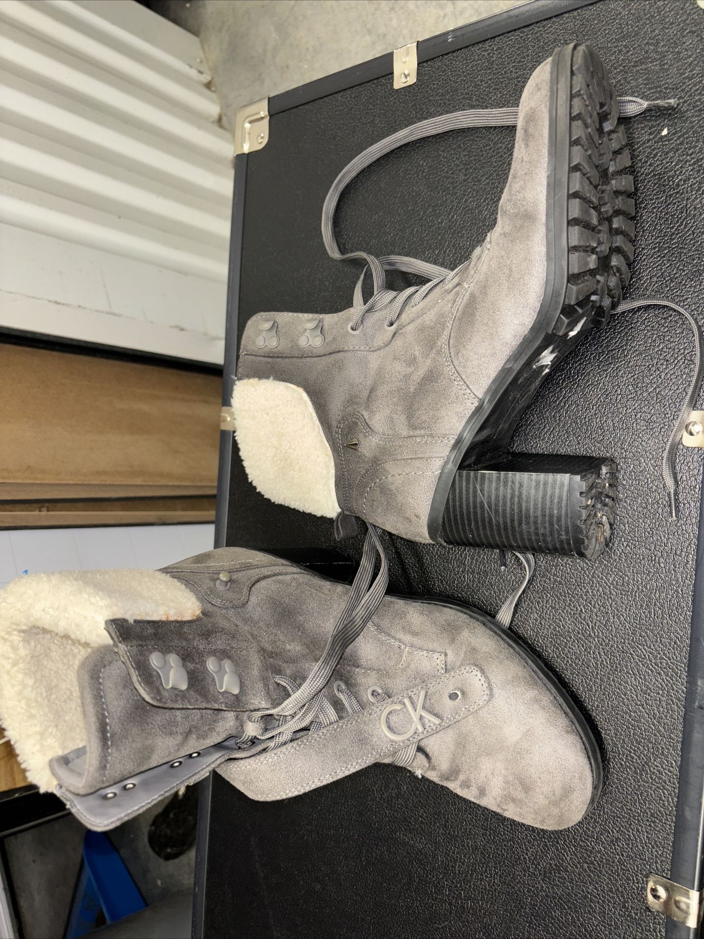 Calvin Klein Suede Faux Fur block heel boots Size 10M