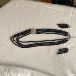 New Black Pearl-like Necklace With Pendant, Bracelet With Pendant And Dangle Earrings 