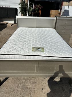 Bed Frame Colchón Box Spring Queen Size Y Cajonera 5 Gavetas 