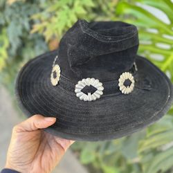 Vtg Henschel Black Leather Western Concho Hat