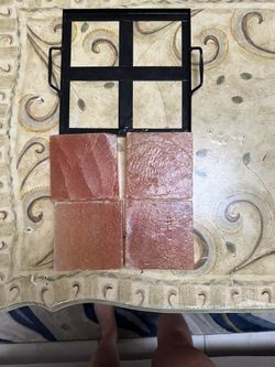 Himalayan Salt Block Serving Tray with Metal Carrying Frame – 10¼” Square (12” with Handles)