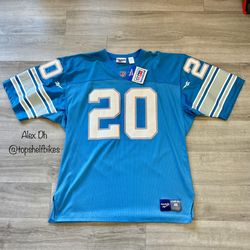 VINTAGE 90’s NWT REEBOK DETROIT LIONS BARRY SANDERS HOME BLUE NFL JERSEY 46 PRO LINE MENS LARGE/X-LARGE vtg jared goff jahmyr gibbs calvin johnson 