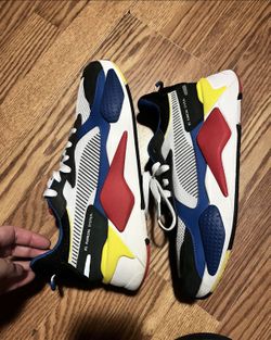 PUMA RS-X Toys Men Sz 9 Sneaker Shoe White Yellow Red Black Suede 369449-02 EUC