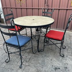 4 Metal Chairs w/ Cushions & Metal/Tile Top Table