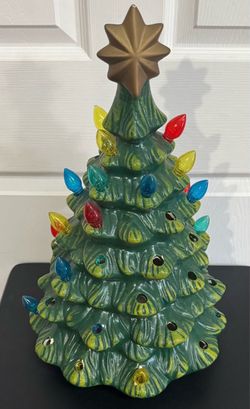 Large Ceramic Christmas Tree missing bulbs no light some chips See Pics just $20