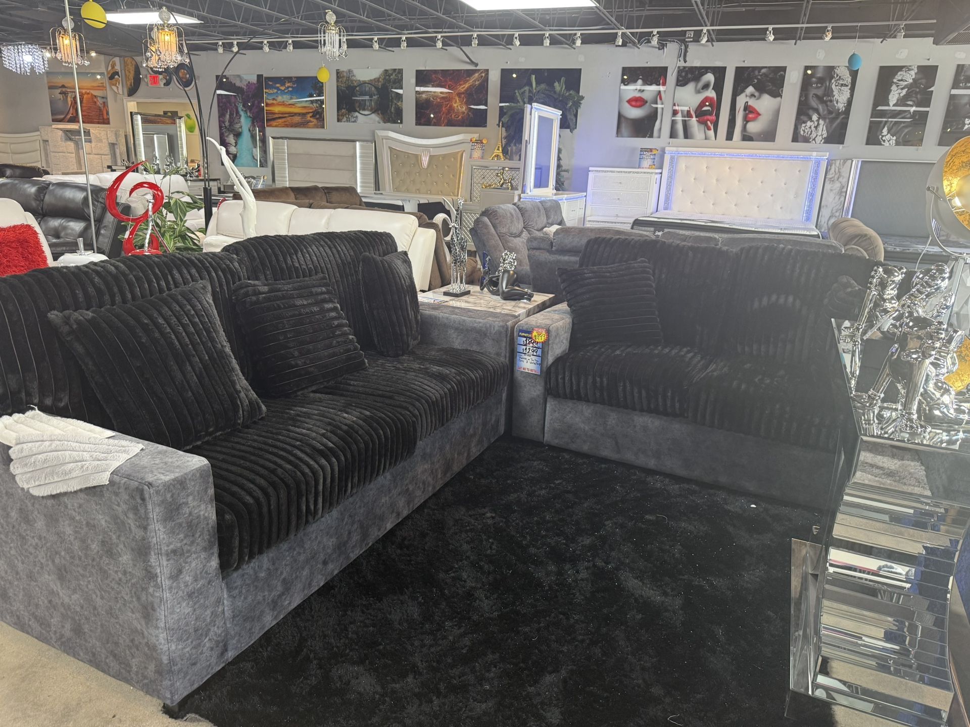 2 Pc Black Corduroy Sofa And Love On Special For Only $999