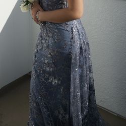 Blue Corset Mermaid style Prom dress with a train 