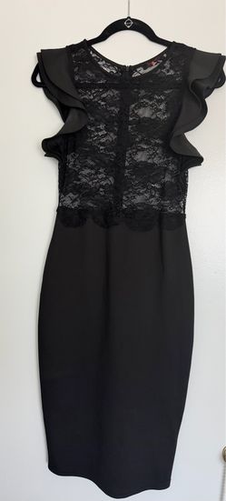 Elegant Black Lace Ruffle Sleeve Dress
