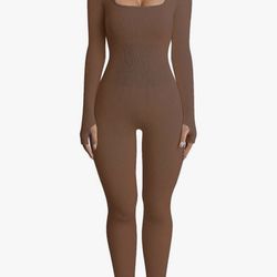 brown ribbed seamless fit jumpsuit