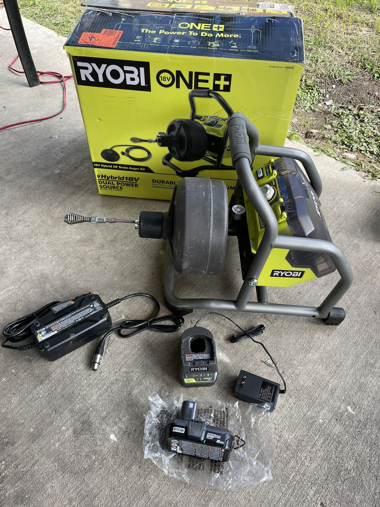 RYOBI ONE+ 18V Hybrid Drain Auger Kit with 50 ft. Cable, 2 Ah Battery