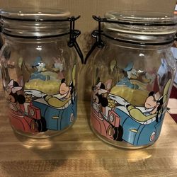 2 Vintage Disney Glass Storage Containers W/ Lid