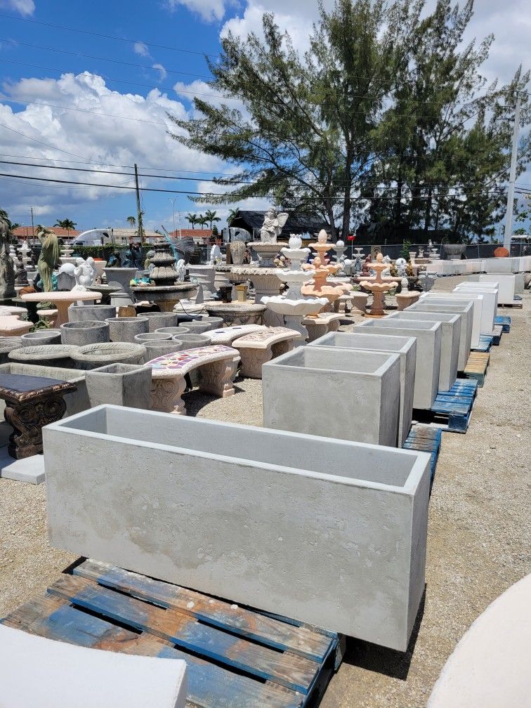 Concrete Large Rectangular Planters / Cement Backyard Patio Garden Planter Pots