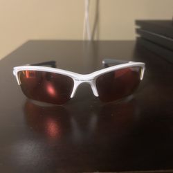 Oakley Wrap Lightweight White Plastic Frame Red Mirrored Lens Men's Sunglasses