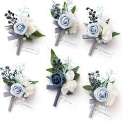 12 New Wedding Boutonnieres dusty blue