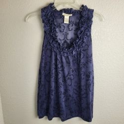 Testament Ruffled Collar Sleeveless Blue Top Women's Size Medium