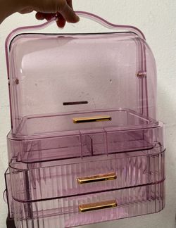 Pink Clear Plastic Makeup Storage Organizer
