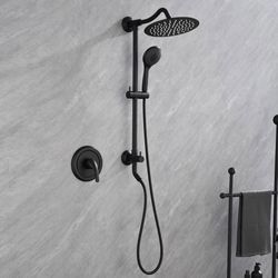 10" Wall Mounted Solid Brass Rain Shower System Set with Pressure Balanced Valve