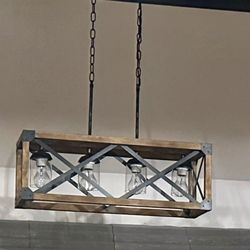 Farmhouse Wood & Metal Chandelier - Rustic Modern (Like New) 