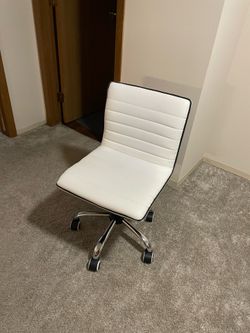White Office Desk Chair w/ Wheels, Armless, Leather