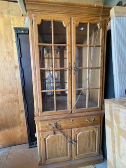 Oak China Cabinet with Glass Doors