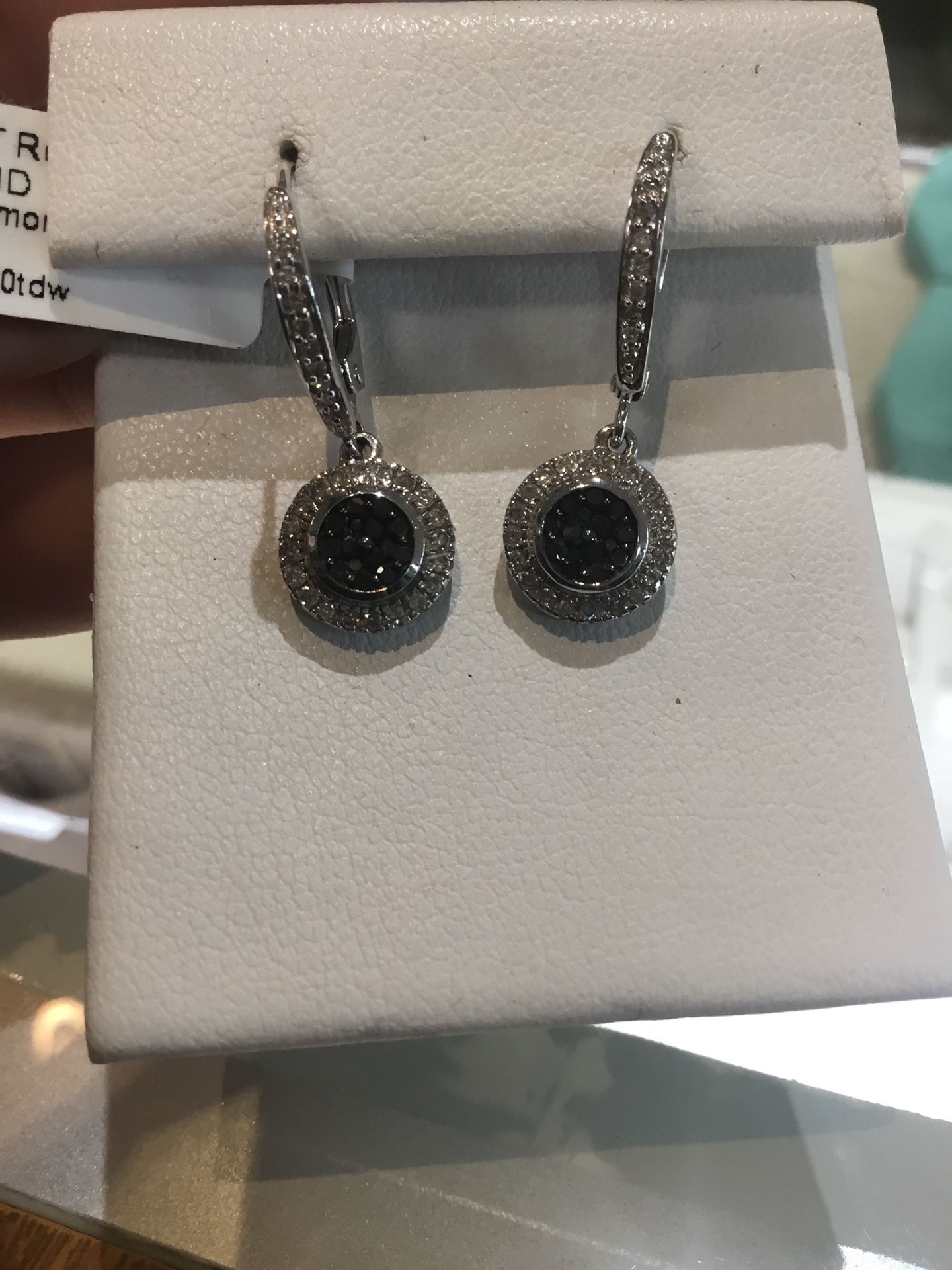 14K Round Black Diamond Earrings 