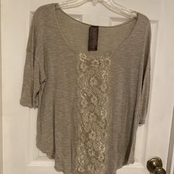 Lace front light weight shirt in oatmeal color size M