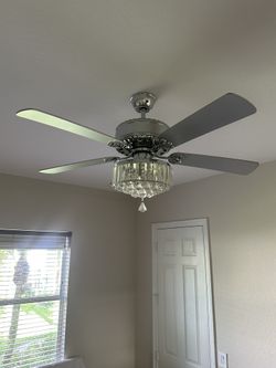52” Silver Lighted Crystal Ceiling Fan.