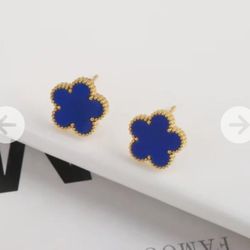Van Cleef Style Blue Clover Stud Earrings