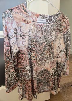 Womens Alfred Dunner Floral Paisley Beaded Square Neck Shirt Size SP (Petite) Preowned