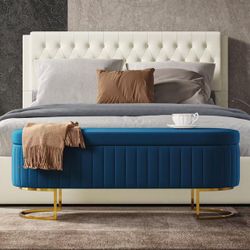 47.5"Storage Bench Ottoman End of Bed Bench Bedroom Bench, Upholstered Velvet Window Bench with Gold Legs, Flipping Lid Entryway Footrest