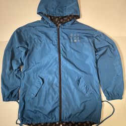 Pre Owned Fair Last 3 Photos Drawstring / Marks Dutchbros Coffee  Rain Coat Jacket Hoodie Full Zip Reversible Tulip Printed Gold / Teal Blue